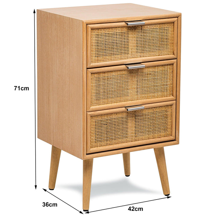 3-drawer chiffonier in wood and natural rattan