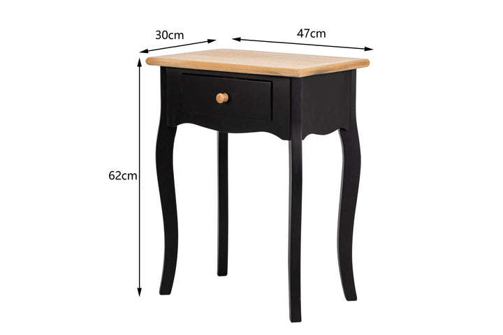 1-drawer bedside table in black wood