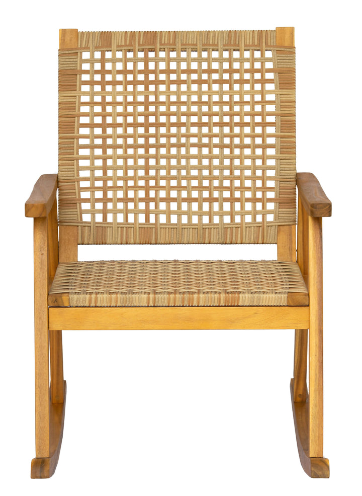 Rocking chair in solid acacia and rope