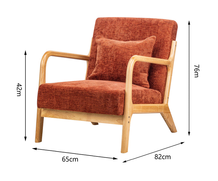 Solid wood and terracotta fabric lounge chair