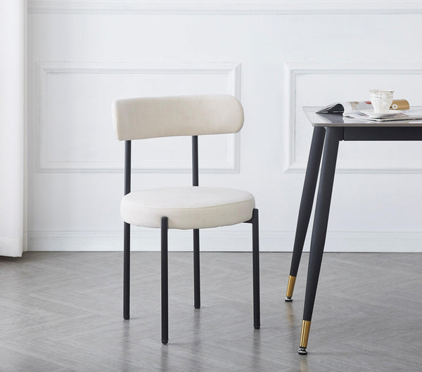 Set of 2 Scandinavian metal and beige velvet chairs