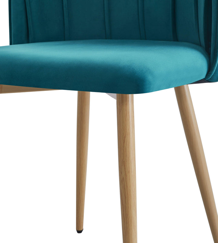 Set of 2 wood-effect metal chairs with duck blue fabric