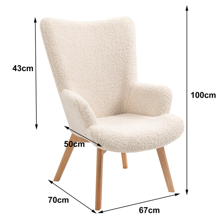 Solid wood lounge chair with white wool