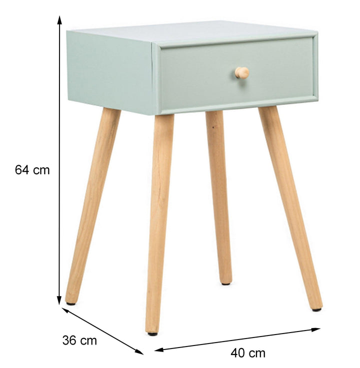 1-drawer bedside table in mint-green beech wood