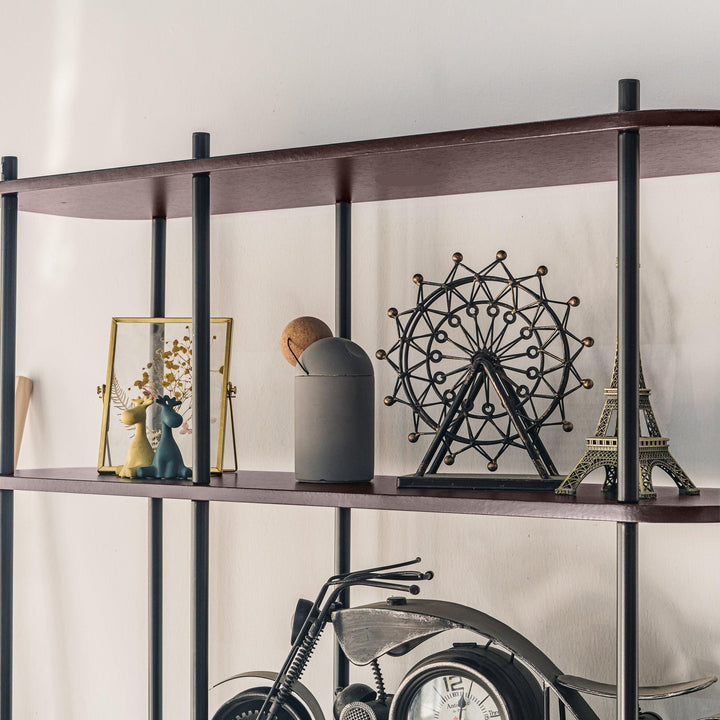 Modern-style shelf in metal and brown wood