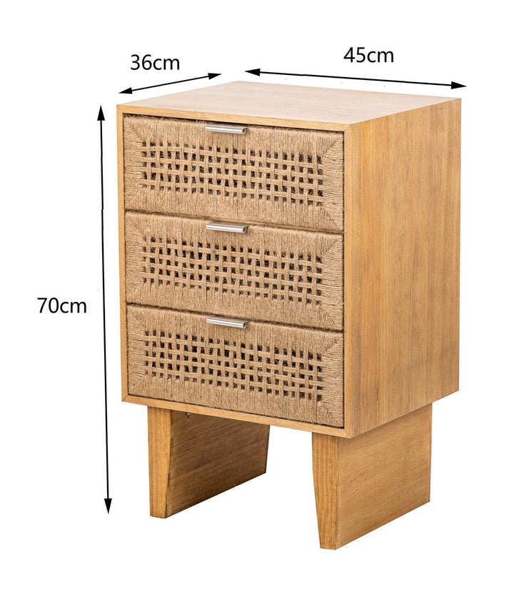 3-drawer chiffonier in wood and natural rope