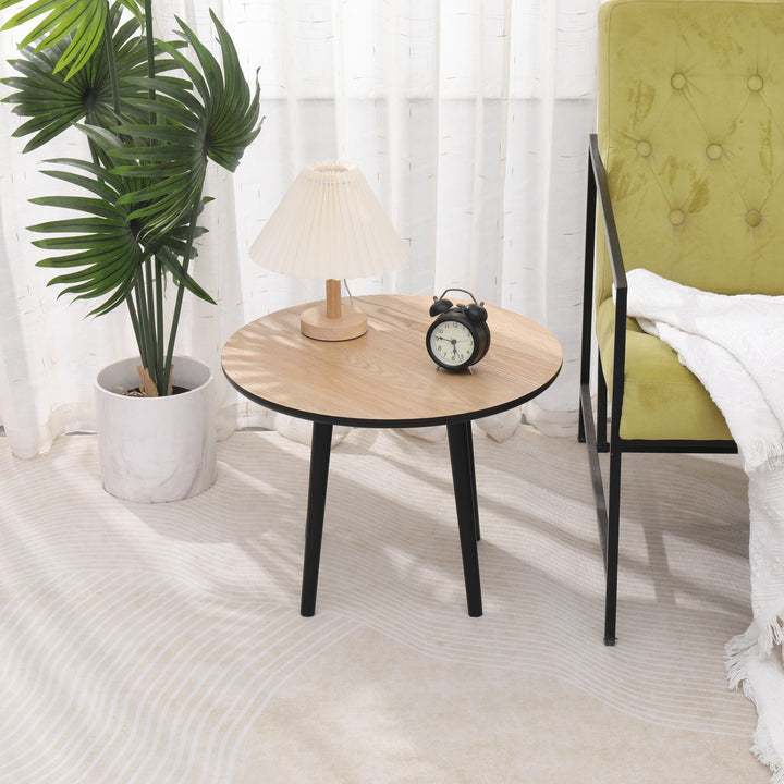 Black and natural solid wood side table