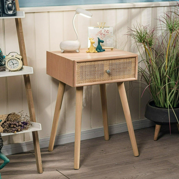 1-drawer bedside table in natural rattan