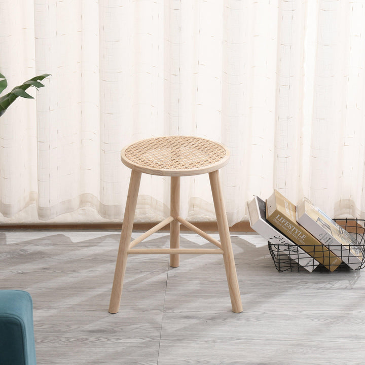 Solid pine and rattan stool