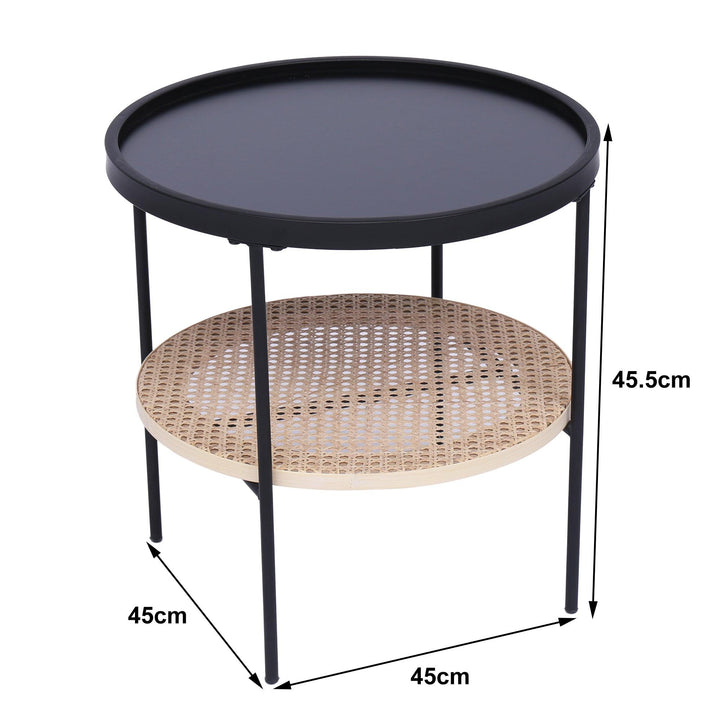 Metal side table with natural rattan storage
