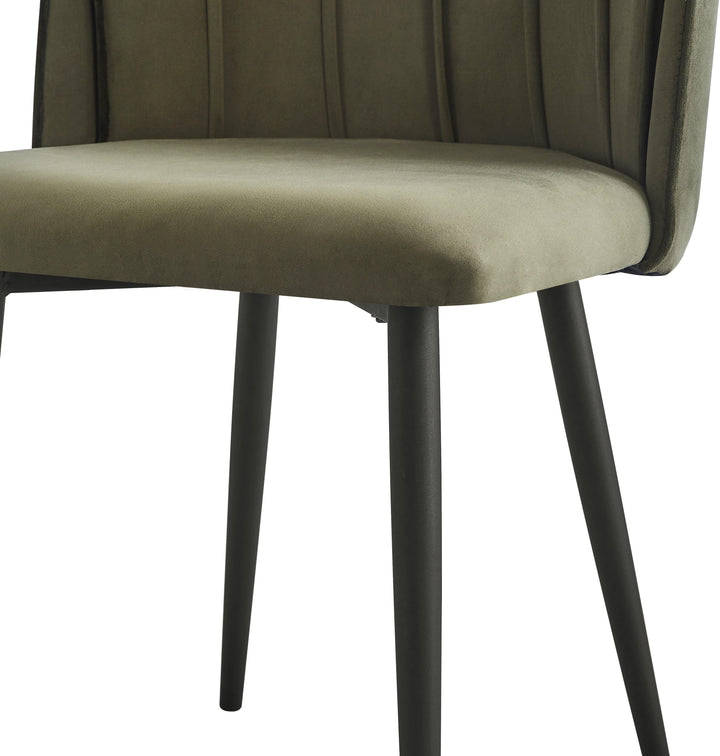 Set of 2 khaki green fabric and metal chairs