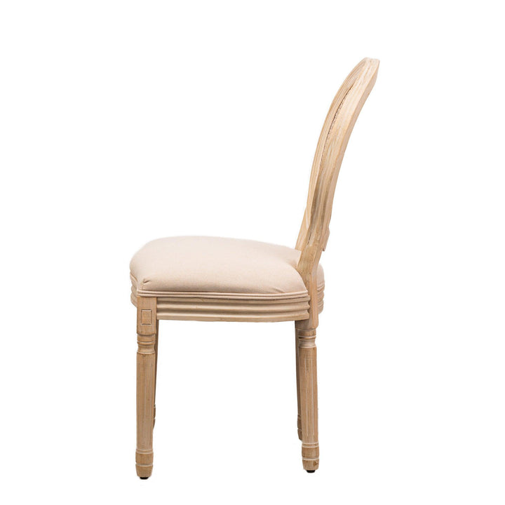 Set of 2 wood and cane chairs with beige fabric seat