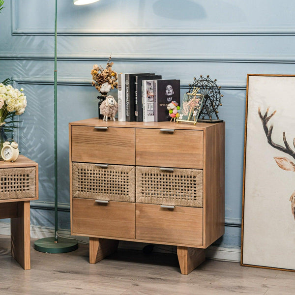 3-drawer chest in wood and natural rope