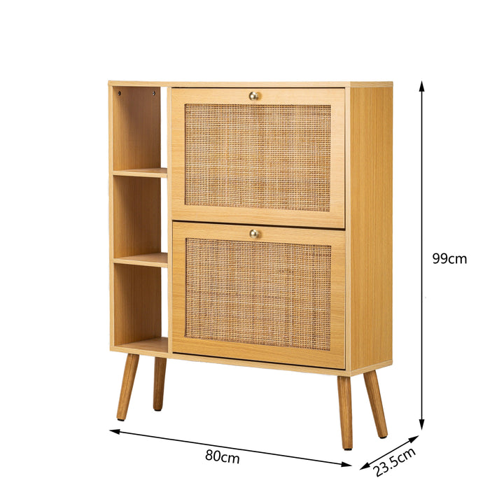 Wood and rattan 2-drawer shoe cabinet
