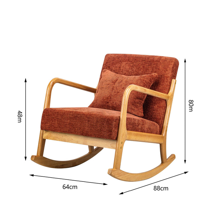 Rocking chair in solid wood and terracotta fabric