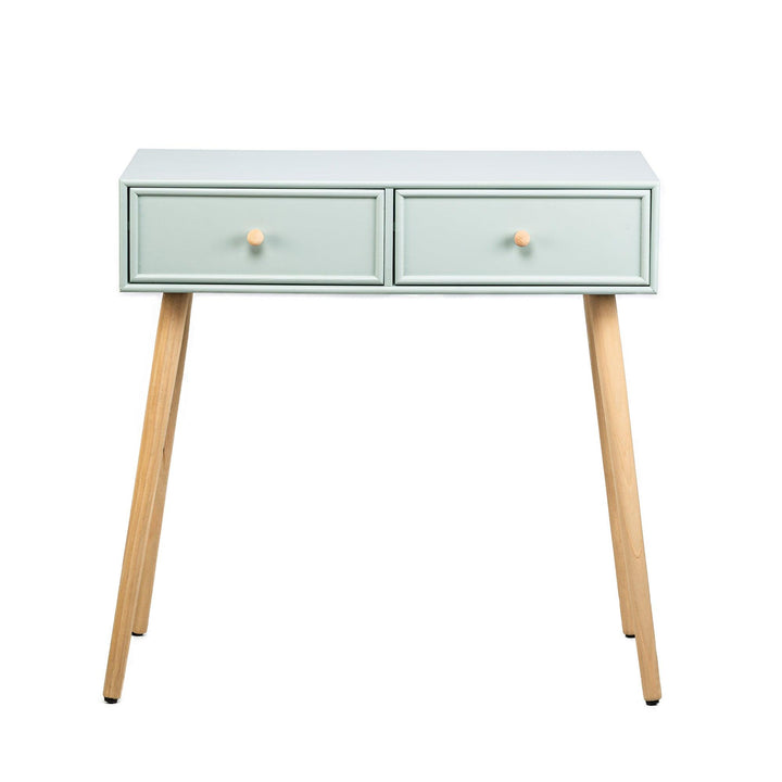 2-drawer wooden console in mint green