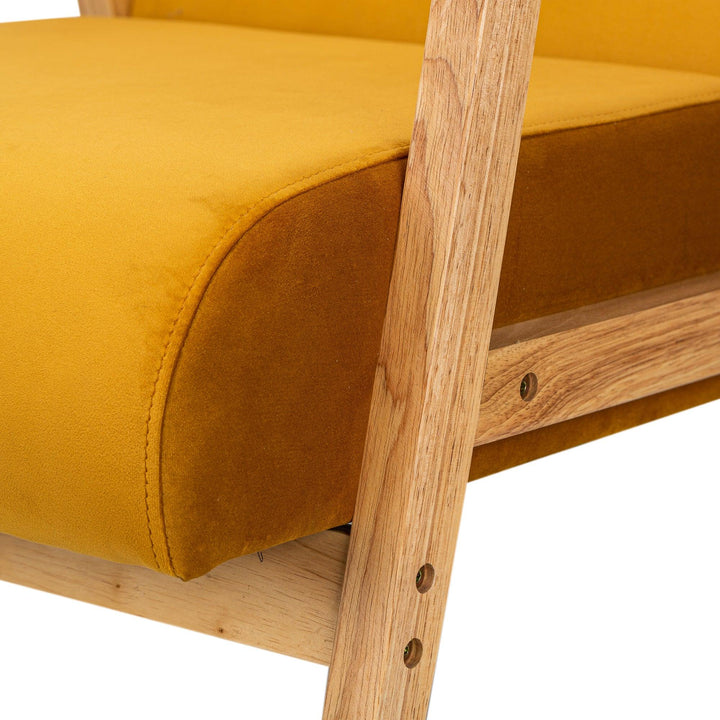 Solid wood and yellow velvet armchair