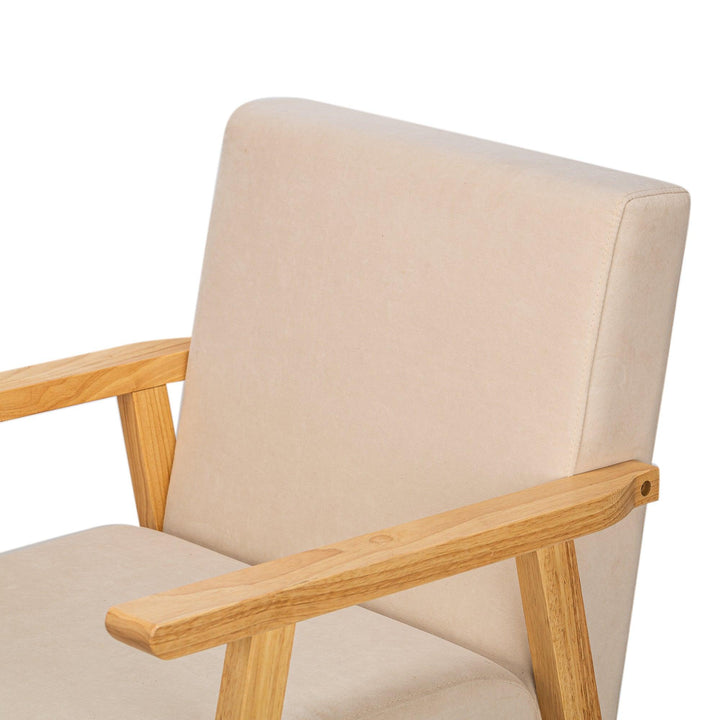 Solid wood and beige fabric lounge chair