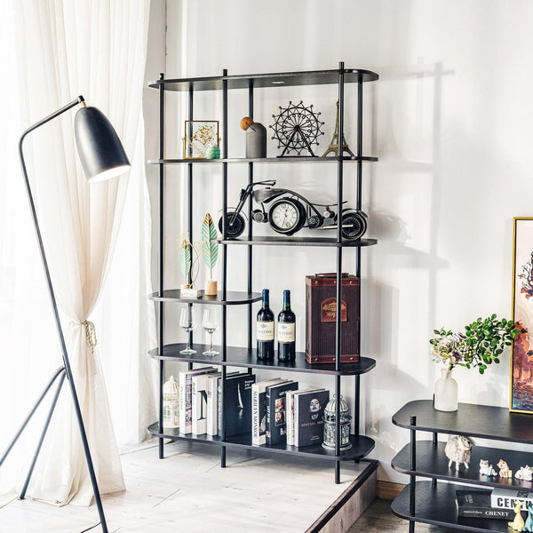 Modern shelf in metal and black wood