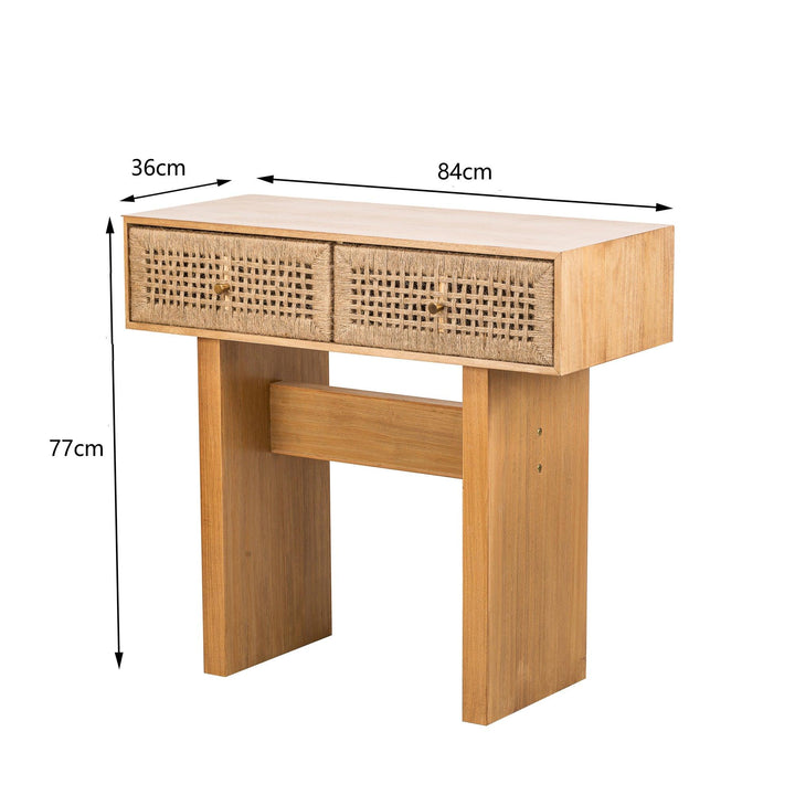 2-drawer console in wood and natural rope