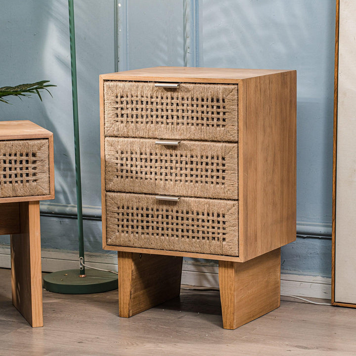 3-drawer chiffonier in wood and natural rope