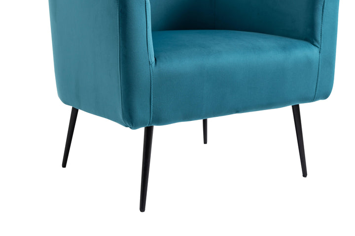Duck blue velvet and metal armchair