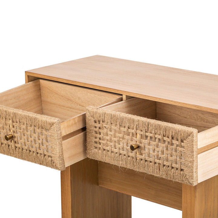 2-drawer console in wood and natural rope