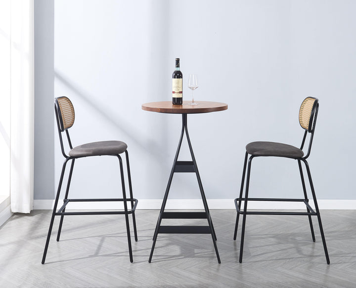 Set of 2 metal and black imitation cane bar stools