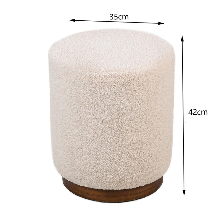 Pouf with white wool and wooden base